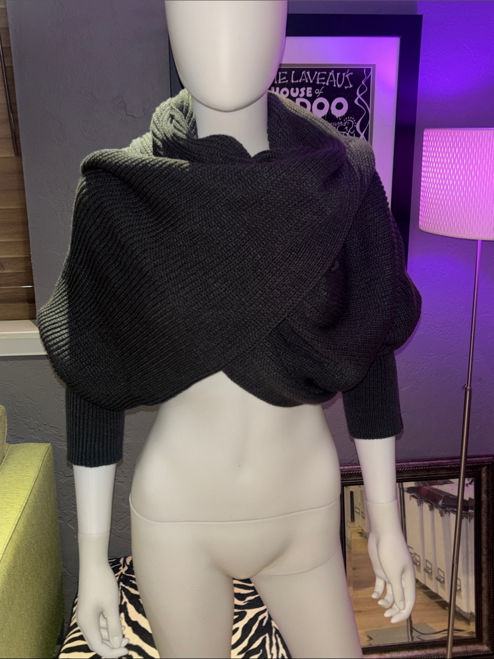 Amazon Dark Gray Cropped Wrap Shrug Sweater